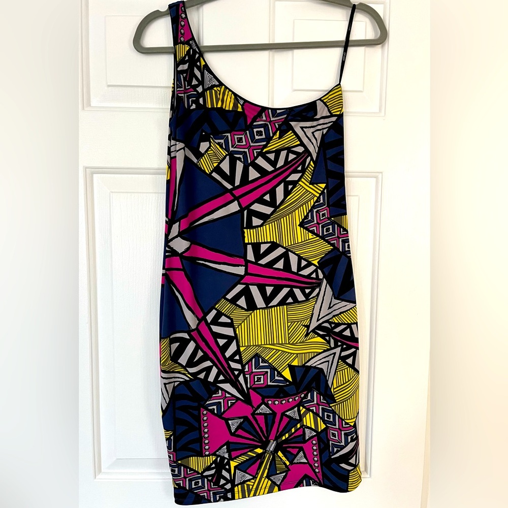 One shoulder geometric print mini dress